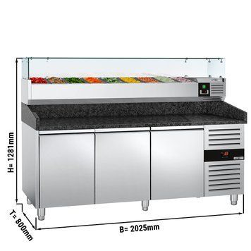 Холодильный стол для пиццы со стекл.витриной PREMIUM - 2,0 x 0,8 m/ 3 двери / объем: 580 л GGM Gastro POS208SG#AGG204ND фото