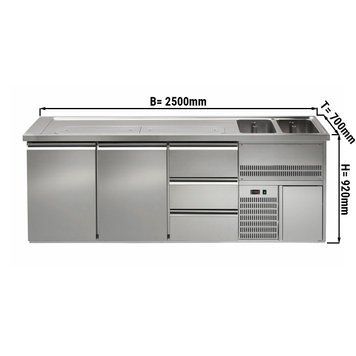 Холодильний стіл для пива 2,5 x 0,7 м - 2 дверцят, 3 шухляди 1/3 GGM Gastro BRA257#2#ETA#SBA1313 фото