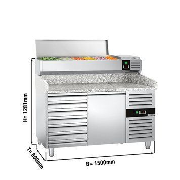 Холодильний стіл для піци PREMIUM - 1,5 x 0,8 m - 1 двері та 7 шухляд GGM Gastro POS158SND#AGG153END фото