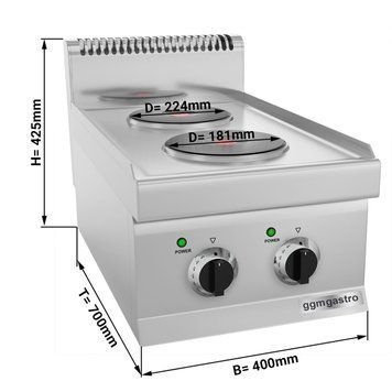 Плита електрична, 2 круглі конфорки (5,2 кВт) GGM Gastro EHK400-E фото