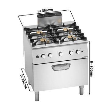 Плита газова - з 4 конфорками (24 kW) та Gasbackofen (7,8 kW) GGM Gastro GHB879F+GBB4 фото