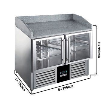 Холодильний стіл для піци - 0,9 x 0,7 m - 2 скляних дверей та Granitplatte GGM Gastro POG97ND#2#GT фото